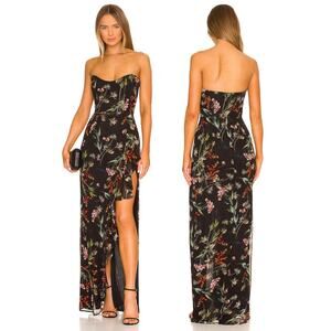 Katie May Black Floral Strapless Dress